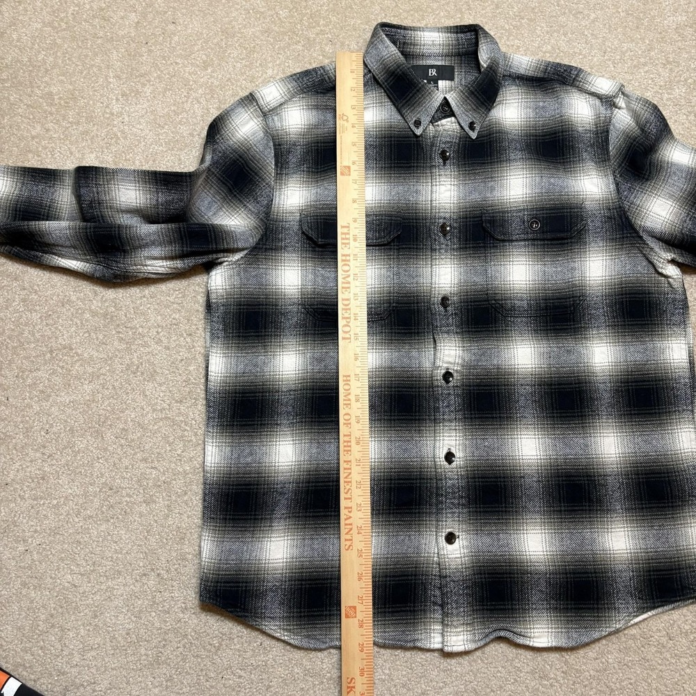 Banana Republic Flannel Shirt Mens Large Gray Ombre Shadow Plaid Western Cottage - Picture 5 of 10